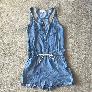 Pink lily denim romper